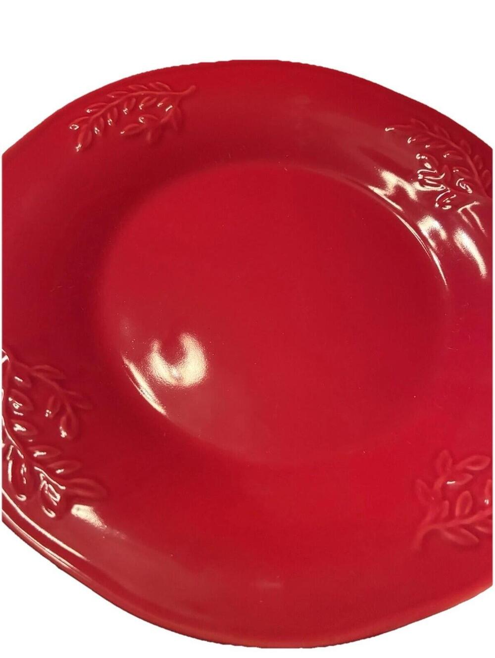Set of 4 Certified International Regency Red Dinner Plates - Karidesign embossed